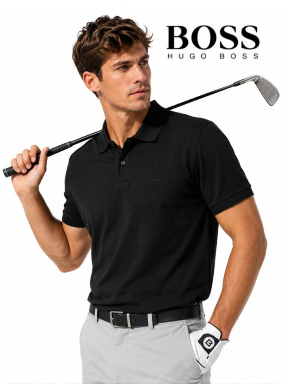 Boss Black Pima Cotton Polo Shirt Large Tonal Logo Luxury Casual Black
